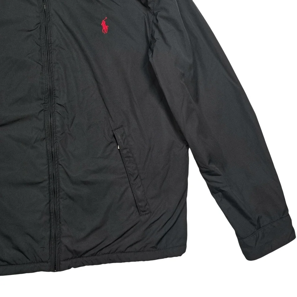 Vtg Polo‎ Ralph Lauren Jacket Fleece Lined Mens Large Black Removeable Hooded